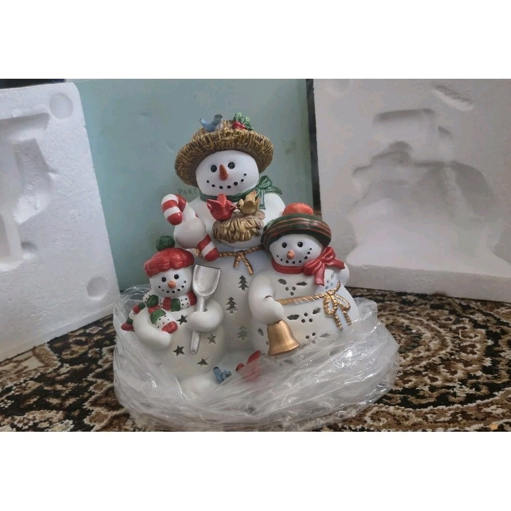 PartyLite Snowman Family Tealight Holder w/ Box Ceramic‎ Christmas Decor - Picture 1 of 8